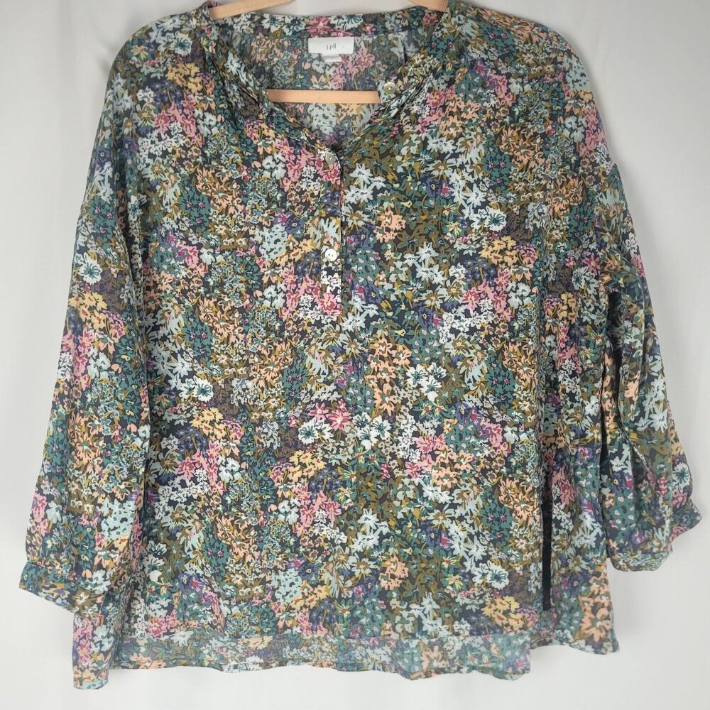 J. Jill Ditsy Floral Blouse Womens Size Medium Cottagecore Bohemian